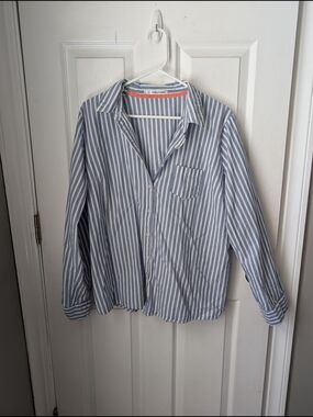 Maurices Blue and White Vertical Stripe Button-Down Shirt